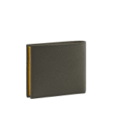 BULGARI BULGARI Man hipster compact wallet in mimetic jade green grained calf leather with sun citrine yellow grained calf leather interior. Iconic palladium-plated brass embellishment and folded closure. BBM-WLT-HIPST-8Ca image 3