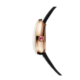 Serpenti Uhr mit Gehäuse aus 18 Karat Roségold mit runden Diamanten im Brillantschliff, schwarz lackiertem Zifferblatt und austauschbarem doppelt geschwungenem Armband aus grünem Karungleder 102918 image 2