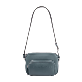 BULGARI Man small camera bag in black smooth and grainy metal-free calf leather with Olympian sapphire blue regenerated nylon (ECONYL®) lining. Dark ruthenium-plated brass hardware, hot stamped BULGARI logo and zipped closure. BMA-1206-CL image 5