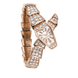 Serpenti Jewellery Watch in 18 kt rose gold case and single spiral bracelet, both set with brilliant cut diamonds, pink mother-of-pearl dial and brilliant cut diamond indexes. 102368 image 1