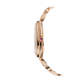 SERPENTI SEDUTTORI Lady Watch. 33 mm rose gold 18kt case and bracelet. 18 kt rose gold bezel set with diamonds. 18 kt rose gold crown set with 1 cab cut pink rubellite. White silver opaline dial. Bracelet with folding clasp. Quartz movement, hours and minutes functions. Water-resistant up to 30 metres. 103146 image 3