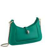 Serpenti Baia small shoulder bag in vivid emerald green Metropolitan calf leather with black nappa leather lining. Captivating snakehead magnetic closure in light gold-plated brass embellished with bright forest emerald green enamel and light gold-plated brass scales, and black onyx eyes; additional zipped top closure. SEA-1274293589 image 2