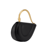 Serpenti Cuore 1968 medium top handle bag in black calf leather with black nappa leather lining. Captivating snake body-shaped top handle in gold-plated brass embellished with engraved scales and zirconia eyes; press-button closure. 294670 image 2