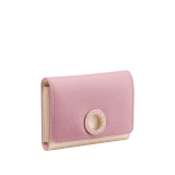BVLGARI BVLGARI business card holder in crystal rose grain calf leather and candy quartz nappa leather. Iconic logo closure clip in light gold plated brass. 579-BC-HOLDER-BGCLc image 1