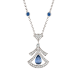 DIVAS' DREAM 18 kt white gold openwork necklace set with a pear-shaped sapphire, round brilliant-cut sapphires, a round brilliant-cut diamond and pavé diamonds. 357325 image 1