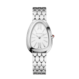 SERPENTI SEDUTTORI Lady Watch 33 mm stainless steel case and crown set with a cabochon-cut pink rubellite, white silver opaline dial, stainless steel bracelet and folding buckle. Quartz movement, hours and minutes functions. Water-resistant up to 30 metres. 103141 image 1