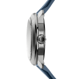 Octo Roma WorldTimer watch with interchangeable satin-polished stainless steel bracelet and additional blue rubber strap, satin-polished stainless steel case and matte blue Clous de Paris dial. Mechanical manufacture movement with automatic winding, WorldTimer, 24 time zones and 24-hour indicator. Water-resistant up to 100 metres. 103762 image 5