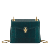 Serpenti Forever Day-to-Night small shoulder bag in light amethyst pure karung with light amethyst nappa leather lining. Captivating snakehead magnetic closure in gold-plated brass embellished with light amethyst enamel and gold-plated brass scales, and black onyx eyes. SEA-001-1281S-KAR image 1