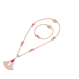 DIVAS' DREAM necklace in 18 kt rose gold set with rubellites, mother-of-pearl elements and pavé diamonds Necklace with a double wearability and a detachable Bracelet 360700 image 4