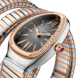Serpenti Tubogas double spiral watch with stainless steel case, 18 kt rose gold bezel set with brilliant cut diamonds, grey lacquered dial, 18 kt rose gold and stainless steel bracelet. 102680 image 2