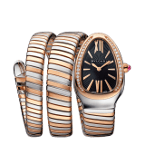 Serpenti Tubogas double spiral watch with stainless steel case, 18 kt rose gold bezel set with brilliant cut diamonds, black opaline dial, 18 kt rose gold and stainless steel bracelet. 102099 image 1