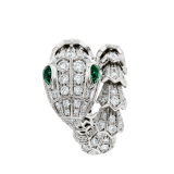 Serpenti 18 kt white gold ring set with pavé diamonds and two emerald eyes. AN858323 image 2