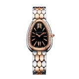 Serpenti Seduttori watch with stainless steel case, 18 kt rose gold bezel set with 38 round brilliant-cut diamonds, black lacquered dial, stainless steel and 18 kt rose gold bracelet with folding buckle. Water-resistant up to 30 meters 103450 image 1