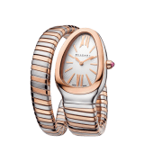 Einfach geschwungene Serpenti Tubogas Uhr aus 18 Karat Roségold und Edelstahl mit weißem Opalin-Zifferblatt mit Sonnenguillochierung. Wasserdicht bis 30 Meter 103708 image 3