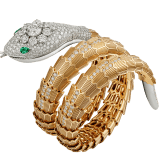 Serpenti Misteriosi High Jewellery secret watch with mechanical manufacture micro-movement with manual winding, 18 kt white and yellow gold case and bracelet set with brilliant-cut diamonds and two pear-cut emeralds and pavé-set diamond dial. 103561 image 2