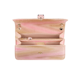 Serpenti Forever medium shoulder bag in pyrite Decò gold python skin with crystal rose nappa leather lining. Captivating snakehead magnetic closure in light gold-plated brass embellished with caramel topaz beige and white mother-of-pearl enamel scales, and black onyx eyes. 292077 image 4