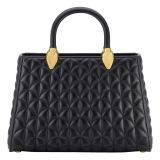 Serpentine Day Duo top handle bag in black calf leather with Calla matelassé motif and black nappa leather lining. Captivating double-head snake body-shaped handles in gold-plated brass embellished with matching calf leather inserts. SRN-001-1315M image 1