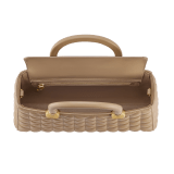 Serpentine Day Duo top handle bag in black calf leather with Calla matelassé motif and black nappa leather lining. Captivating double-head snake body-shaped handles in gold-plated brass embellished with matching calf leather inserts. SRN-001-1315M image 3