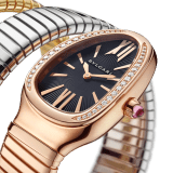 Serpenti Tubogas double spiral watch with 18 kt rose gold case set with round brilliant-cut diamonds, black opaline dial and 18 kt rose, yellow and white gold bracelet 102948 image 2