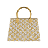 Serpentine Duo tote bag in multicolour Calla Crystals pattern on suede and black nappa leather lining. Captivating double-head snake body-shaped handles in gold-plated brass embellished with engraved scales. SRN-001-1308S-CRYS image 1