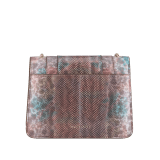 Serpenti Forever small crossbody bag in multicolored Sugarplum karung skin with watercolor opal light blue nappa leather lining. Captivating magnetic snakehead closure in light gold-plated brass embellished with purple and green enamel scales, and black onyx eyes. 292894 image 3