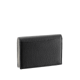 "BVLGARI BVLGARI" business card holder in black soft full grain calf leather and white agate calf leather, with brass palladium plated logo décor coloured in white agate enamel. BBM-BC-HOLD-SIMPLE-sfgcl image 3
