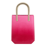 Serpentine mini tote bag in beetroot spinel fuchsia degradé lizard skin with azalea quartz pink nappa leather lining. Captivating snake body-shaped handles in light gold-plated brass embellished with engraved scales and red enamel eyes. SRN-1223-LD image 3