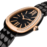 Serpenti Seduttori watch in stainless steel with black DLC treatment, 18 kt rose gold bezel set with brilliant-cut diamonds and black lacquered dial. Water-resistant up to 30 metres. 103706 image 2
