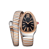 Serpenti Tubogas single spiral watch with stainless steel case, 18 kt rose gold bezel set with brilliant cut diamonds, black opaline dial, 18 kt rose gold and stainless steel bracelet. SP35BSPGD-1T-RGW image 1