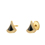 Divas' Dream 18 kt yellow gold fan-shaped stud earrings set with black onyx and pavé diamonds 361839 image 2