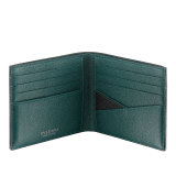 BULGARI BULGARI Man hipster compact wallet in black Urban grain calf leather with forest emerald green Urban grain calf leather interior. Iconic dark ruthenium plated-brass décor enameled in matte black, and folded closure. BBM-WLT2FASYMa image 2