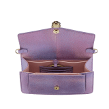 Serpenti Forever East-West small shoulder bag in sheer amethyst lilac Gleamy karung skin with primrose quartz pink nappa leather lining. Captivating magnetic snakehead closure in light gold-plated brass, embellished with black and pearled pinkish lilac enamel scales and black onyx eyes. 292791 image 4