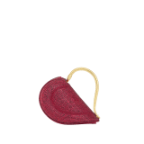 Serpenti Cuoricino mini top handle bag with gold Neige Pavé Crystals applied on a suede base and bright Travertino nappa leather lining. Captivating snake body-shaped top handle in gold-plated brass embellished with engraved scales; press-button closure. SRN-001-1366XS-CRYS image 1