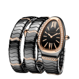 Serpenti Spiga double-spiral watch in black ceramic with an 18 kt rose gold bezel and single elements set with diamonds, and a black dial. Water-resistant up to 30 meters 103199 image 4