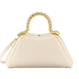 Geraldine Guyot x Bvlgari Serpentine small top handle bag in chestnut opal nubuck leather with chestnut opal nappa leather lining. Reimagined snake body-shaped top handle in gold-plated brass with press-button closure. SRN-001-1268S-GG image 4