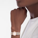 BVLGARI BVLGARI LADY watch with quartz movement, 23 mm stainless steel case, 18k rose gold bezel with logo, 18k rose gold crown set with a pink cabochon-cut stone, white mother-of-pearl dial, diamond indexes and 18k rose gold and stainless steel bracelet. 102970 image 1
