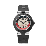 Bvlgari Aluminium GMT watch with mechanical movement, automatic winding, GMT 24h function, 40 mm aluminium case, black rubber bezel with double logo engraving, white dial, SLN indexes and hands, titanium caseback and black rubber bracelet. Water-resistant up to 100 metres 103963 image 1