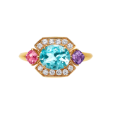 Allegra 18 kt yellow gold ring set with an aquamarine, an amethyst, a pink tourmaline and pavé diamonds AN860115 image 3