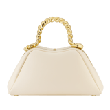 Geraldine Guyot x Bvlgari Serpentine small top handle bag in chestnut opal nubuck leather with chestnut opal nappa leather lining. Reimagined snake body-shaped top handle in gold-plated brass with press-button closure. SRN-001-1268S-GG image 1