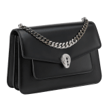 Serpenti Forever Maxi Chain small crossbody bag in black palmellato leather with black nappa leather lining. Captivating snakehead closure in palladium-plated brass embellished with black onyx scales and red enamel eyes. MCN-PL-B image 2