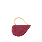 Serpenti Cuoricino mini top handle bag with gold Neige Pavé Crystals applied on a suede base and bright Travertino nappa leather lining. Captivating snake body-shaped top handle in gold-plated brass embellished with engraved scales; press-button closure. SRN-001-1366XS-CRYS image 4
