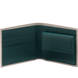 BULGARI BULGARI Man compact wallet in foggy opal grey grain calf leather with forest emerald green grain calf leather interior. Iconic palladium-plated brass décor and folded closure. BBM-WLT-ITAL-gclc image 2
