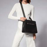 Bvlgari Logo tote bag in ivory opal smooth and grain calf leather with black grosgrain lining. Iconic Bvlgari logo decorative chain motif in light gold-plated brass. BVL-1192 image 2