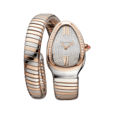 Serpenti Tubogas single spiral watch with stainless steel case, 18 kt rose gold bezel set with round brilliant-cut diamonds, full pavé dial, and bracelet in 18 kt rose gold and stainless steel 103150 image 1