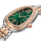 Serpenti Seduttori watch with stainless steel case, 18 kt rose gold bezel set with 38 round brilliant-cut diamonds (about 0.39 ct), green dial and 18 kt rose gold and stainless steel bracelet. Size 165 mm. Water-resistant up to 30 meters. 103526 image 2