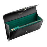 "Serpenti Forever" new large wallet in metallic Milky Opal beige karung skin and Milky Opal beige calfskin. Alluring snakehead closure in light gold-plated brass with black and glittery Milky Opal beige enamel and black onyx eyes. SEA-LONGWLT image 2