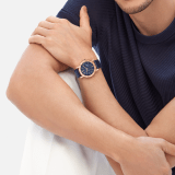 Bvlgari Bvlgari watch with mechanical automatic in-house movement, 18 kt rose gold case and bezel engraved with double logo, blue marble dial and blue alligator bracelet. Water-resistant up to 50 metres 104113 image 1