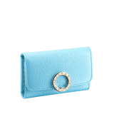 "BVLGARI BVLGARI" small key holder in light, bright Aegean Topaz blue grained calfskin and light Aegean Topaz blue nappa leather. Iconic logo clip closure in light gold-plated brass. 290473 image 1