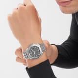 Octo Roma Automatic watch with mechanical manufacture movement, automatic winding, satin-brushed and polished stainless steel case and interchangeable bracelet, anthracite Clous de Paris dial. Water-resistant up to 100 metres 103740 image 1