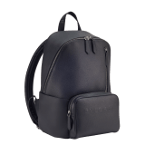 BULGARI Man large backpack in black smooth and grainy metal-free calf leather with Olympian sapphire blue regenerated nylon (ECONYL®) lining. Dark ruthenium-plated brass hardware, hot stamped BULGARI logo and zipped closure. 291922 image 2